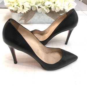 Christian Louboutin Black Leather Pointed Heels Sz 39 1/2